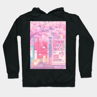 The kawaii Tokyo cats, laundry store and the pink sakura blossom Hoodie